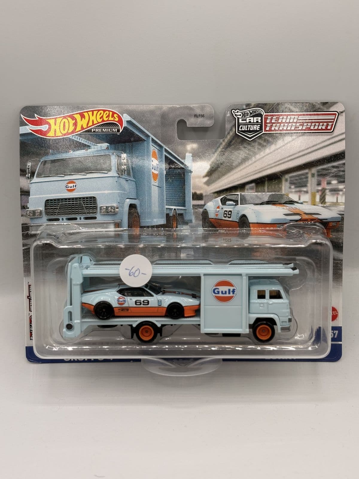 Gulf Group 4 Race Car & Transporter — Team Transport – Hot Wheels 1:64 diecast, carded