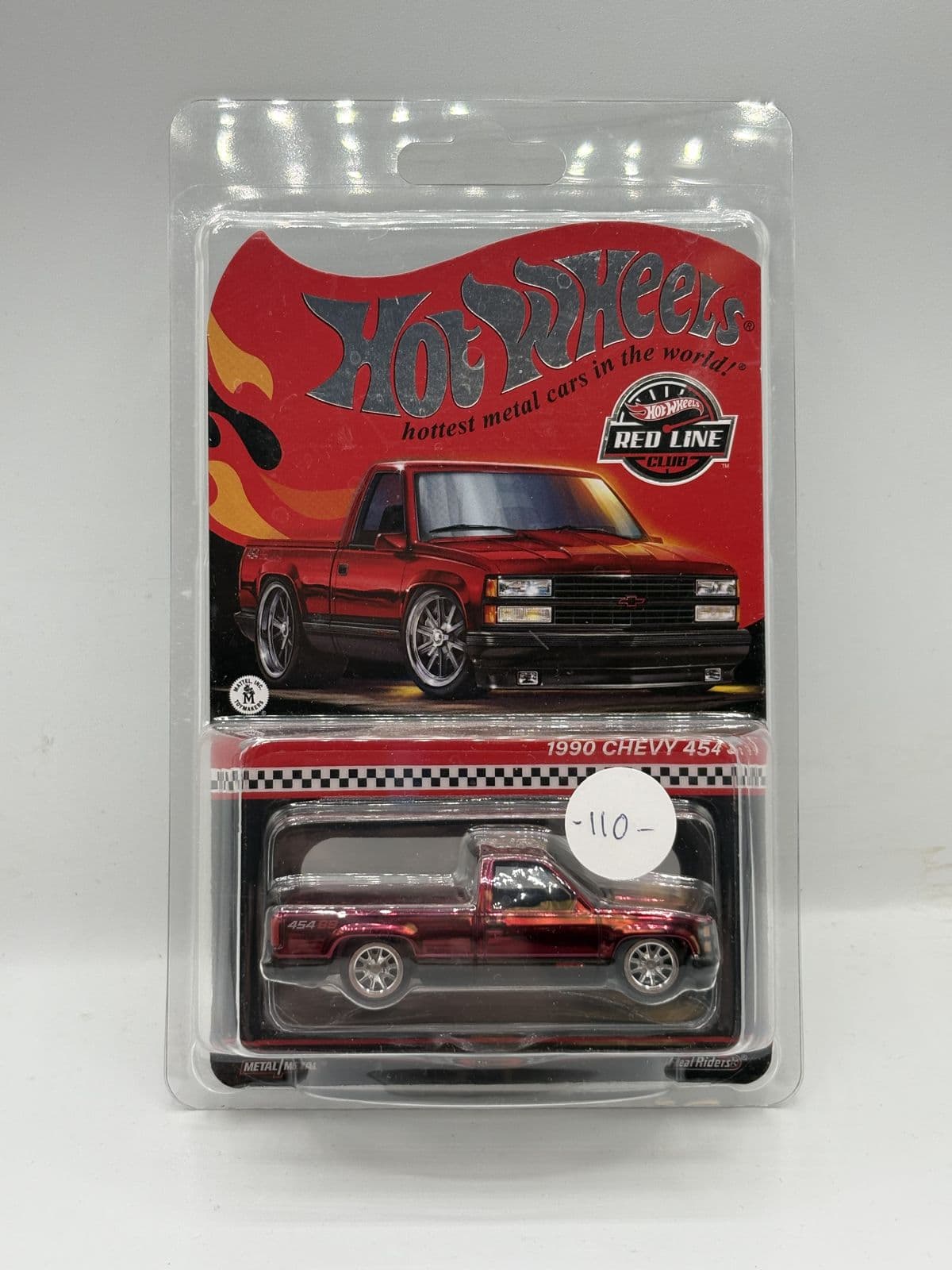 1990 Chevy 454 SS — Red Line Club, Red – Hot Wheels 1:64 diecast, carded – view 2