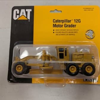 Caterpillar 12G Motor Grader – Ertl 1:64 diecast, carded